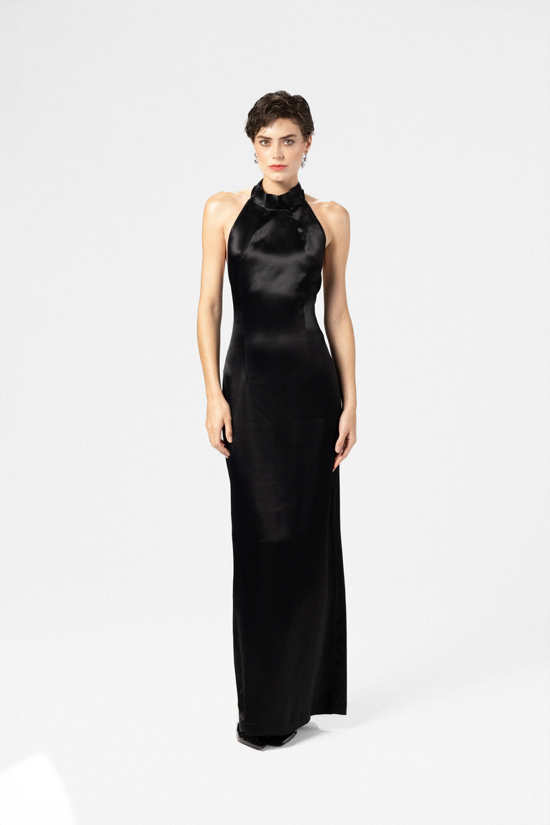 Maxi dress in satin viscose with open back