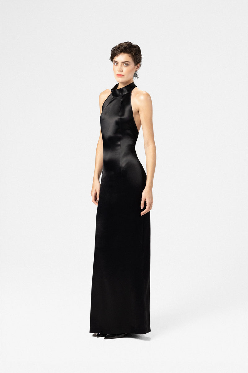 Maxi dress in satin viscose with open back