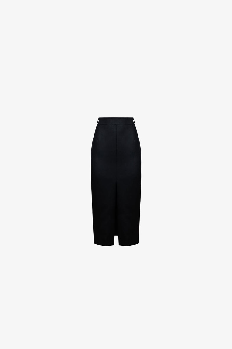 Midi pencil skirt in wool flannel