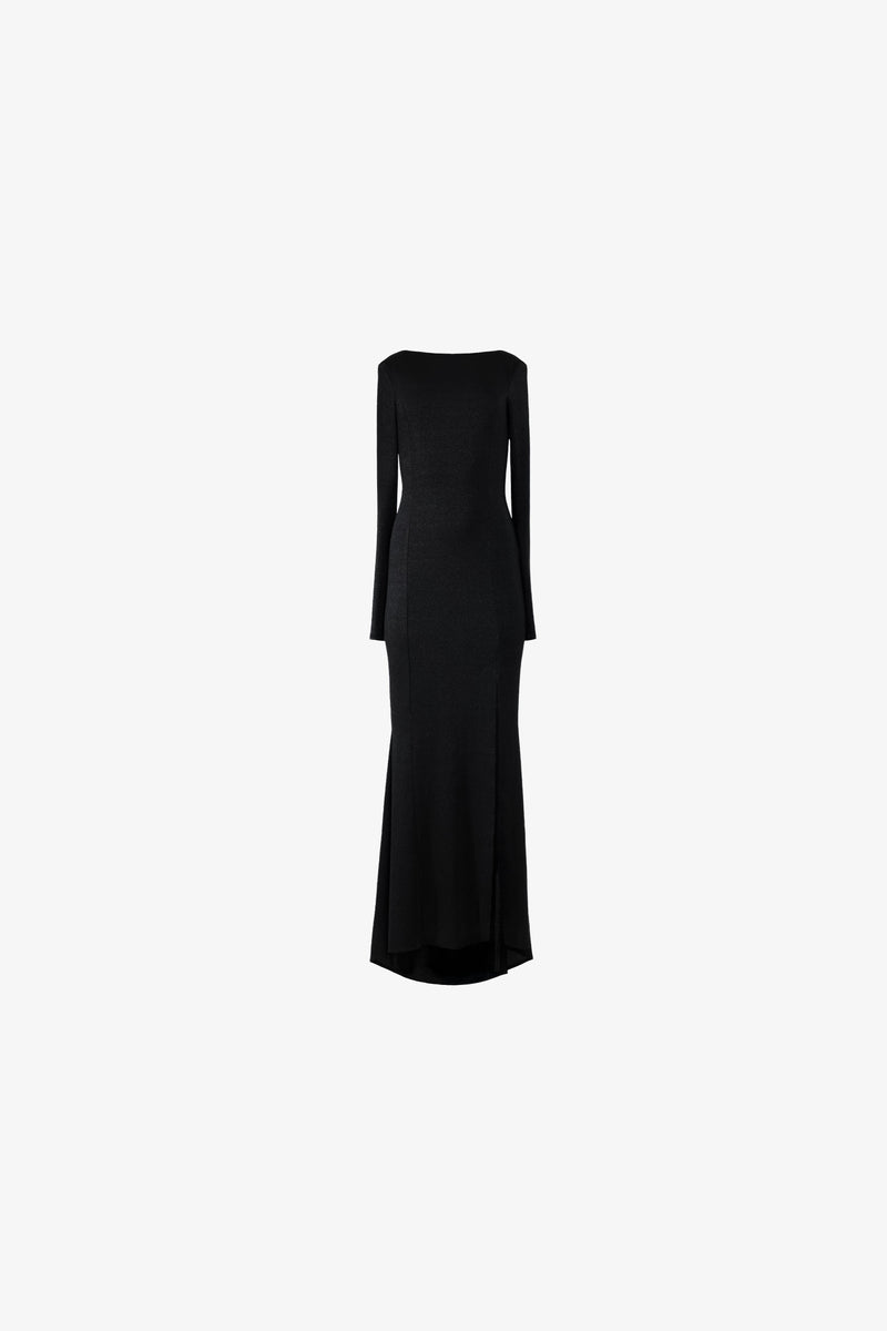 Maxi dress in diamond knit with train