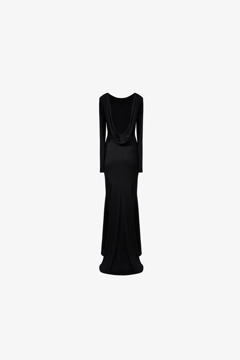 Maxi dress in diamond knit with train