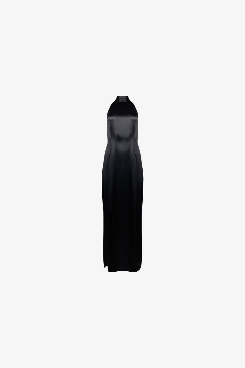 Maxi dress in satin viscose with open back