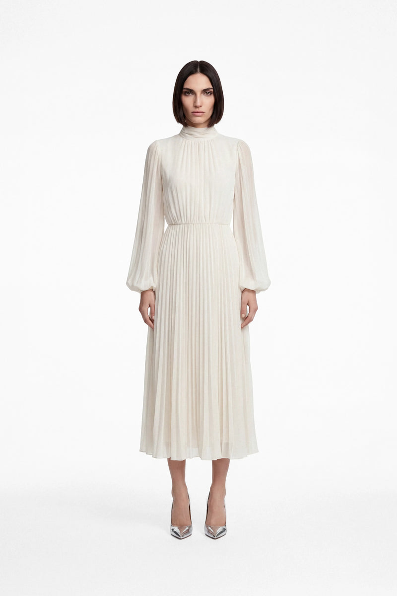 Pleated georgette high neck dress