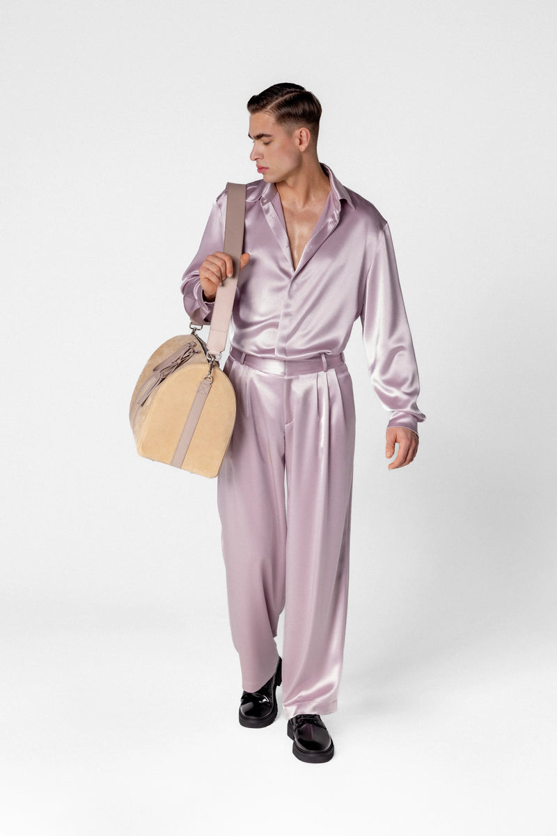 Men’s high waisted satin trousers