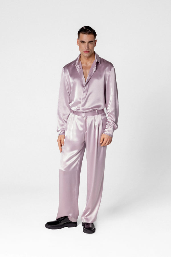 Men’s high waisted satin trousers