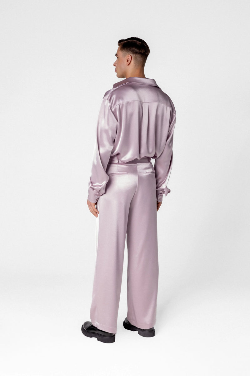 Men’s high waisted satin trousers