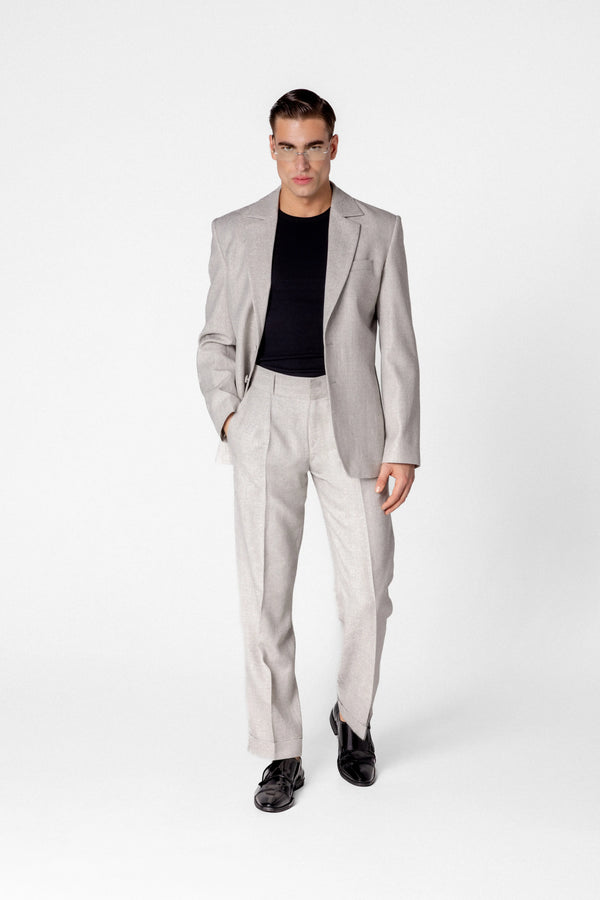 Men’s jacquard trousers in wool, linen and silk