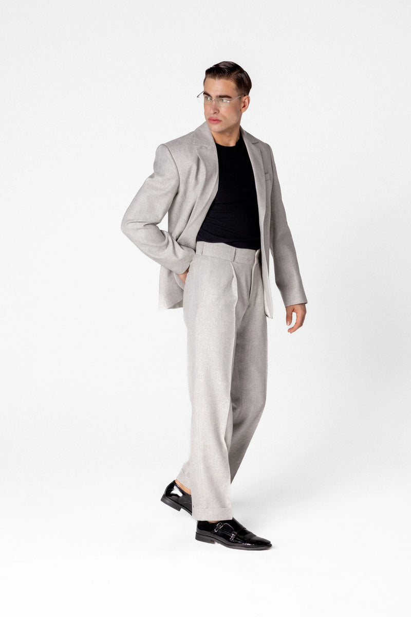 Men’s jacquard trousers in wool, linen and silk