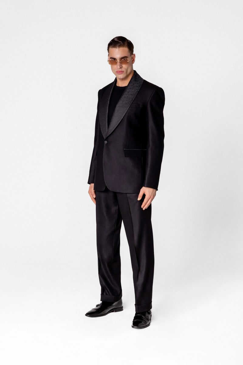 Men’s flannel wool blazer with shawl collar