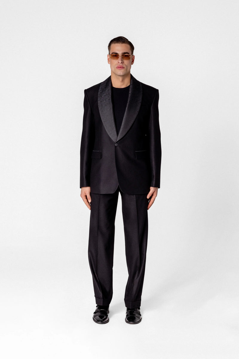 Men’s flannel wool blazer with shawl collar
