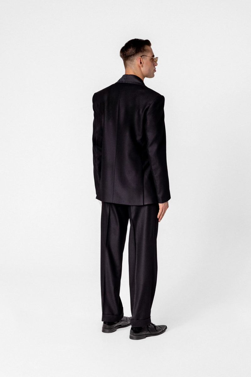 Men’s flannel wool blazer with shawl collar