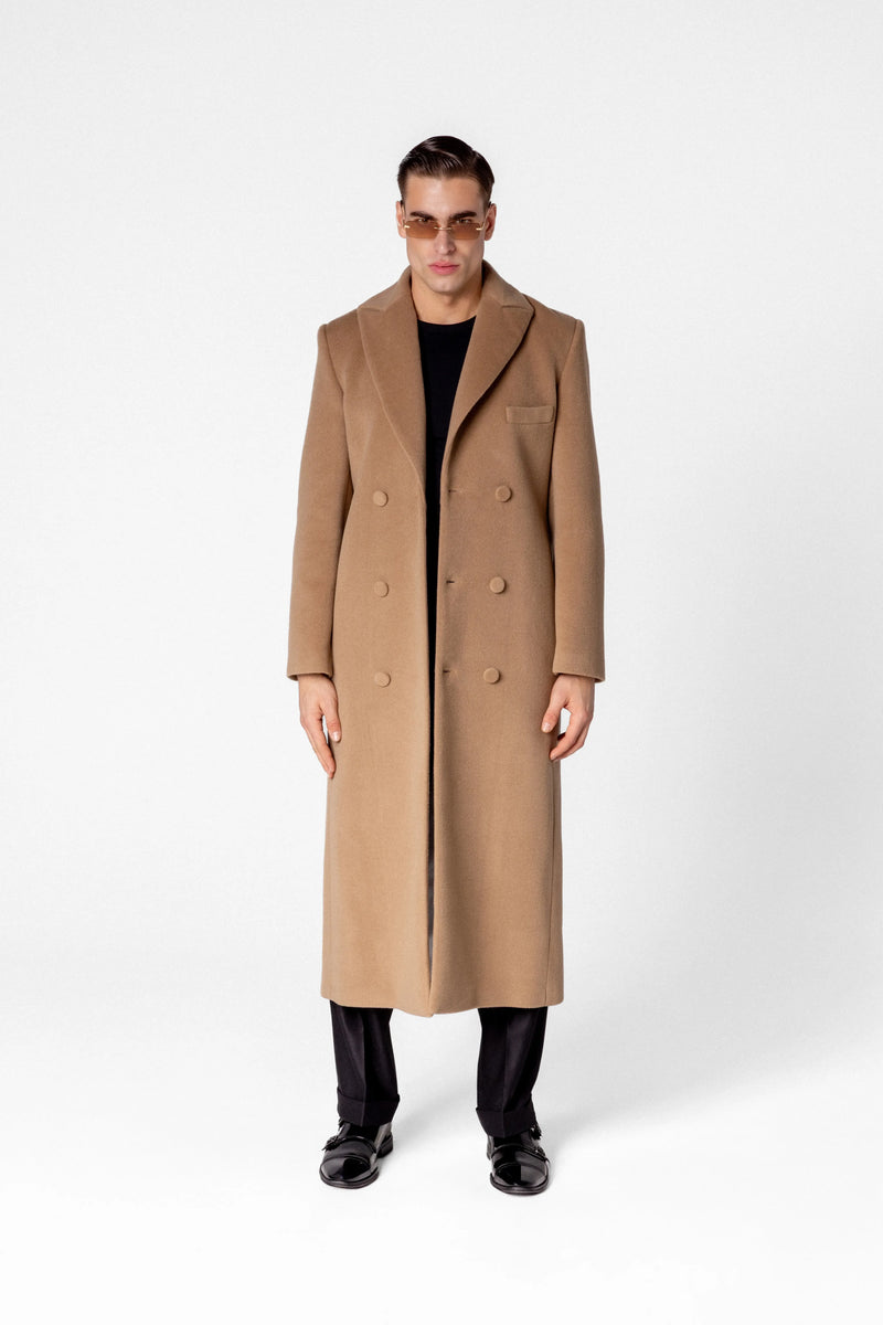 Double breasted men’s maxi coat in wool and cashmere