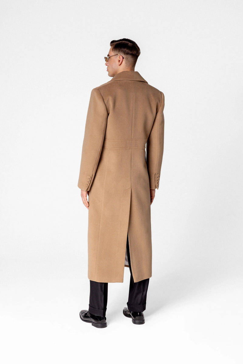 Double breasted men’s maxi coat in wool and cashmere