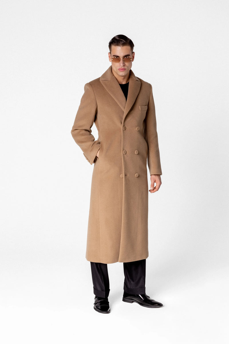 Double breasted men’s maxi coat in wool and cashmere