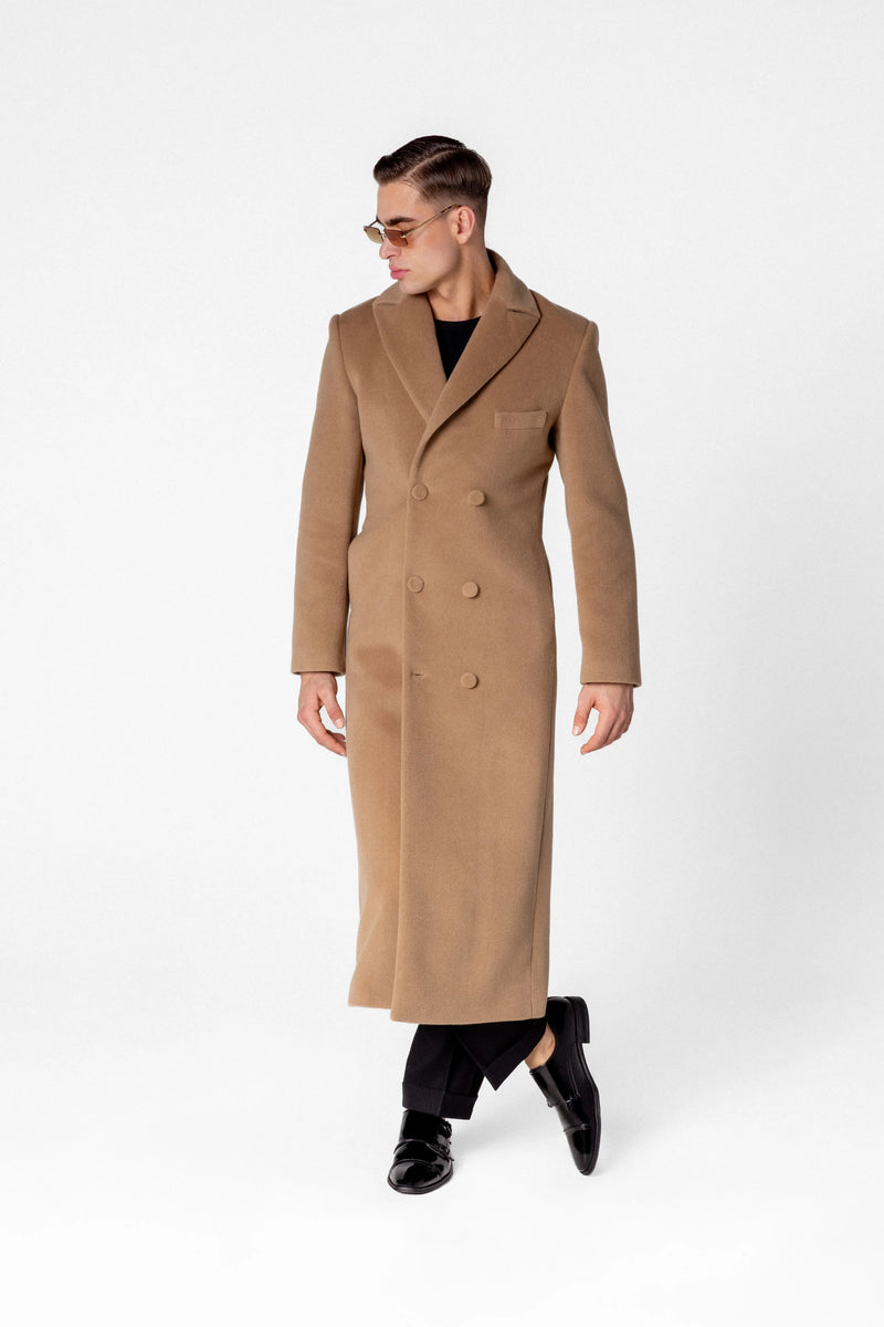 Double breasted men’s maxi coat in wool and cashmere