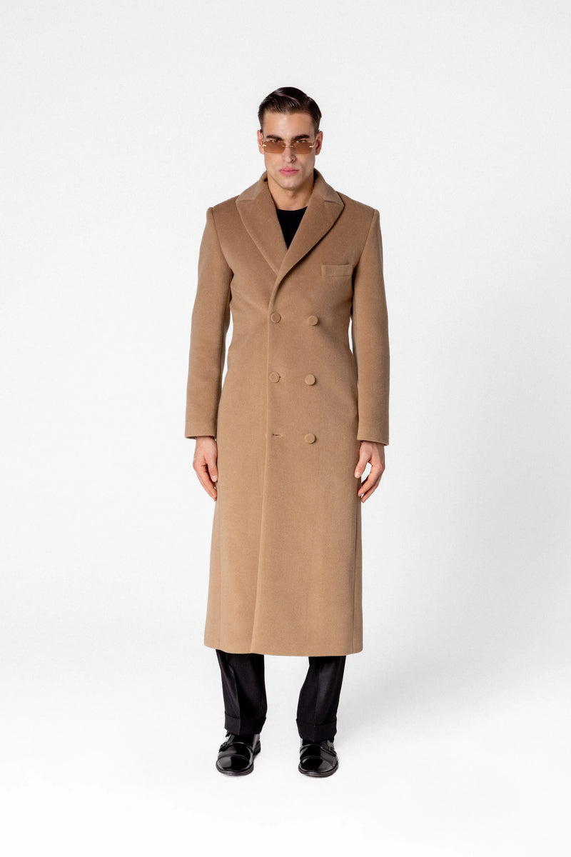 Double breasted men’s maxi coat in wool and cashmere