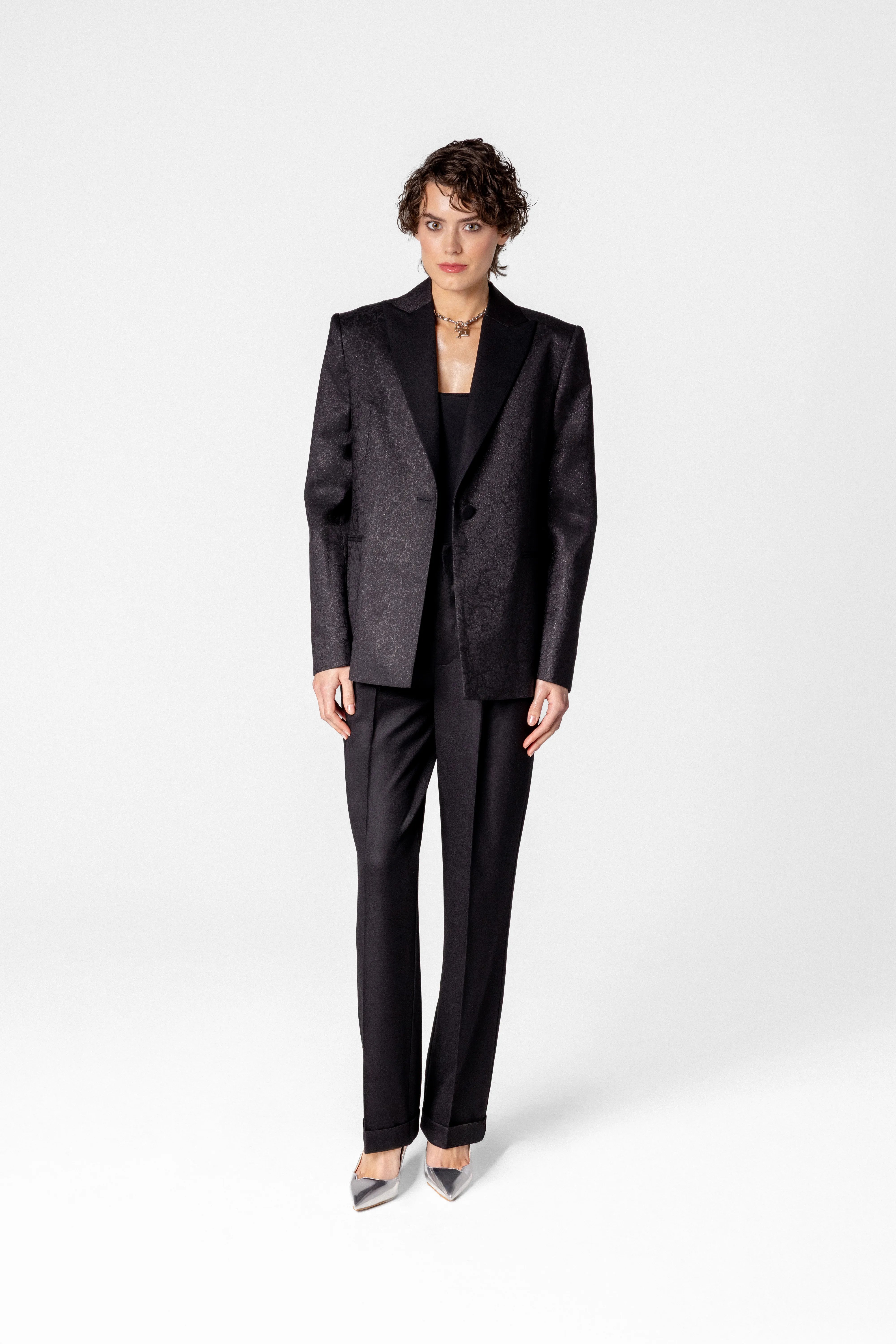 Single breasted women's jacquard blazer