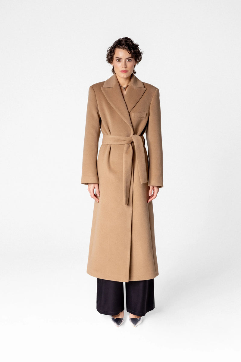 Women’s wool and cashmere maxi coat with belt