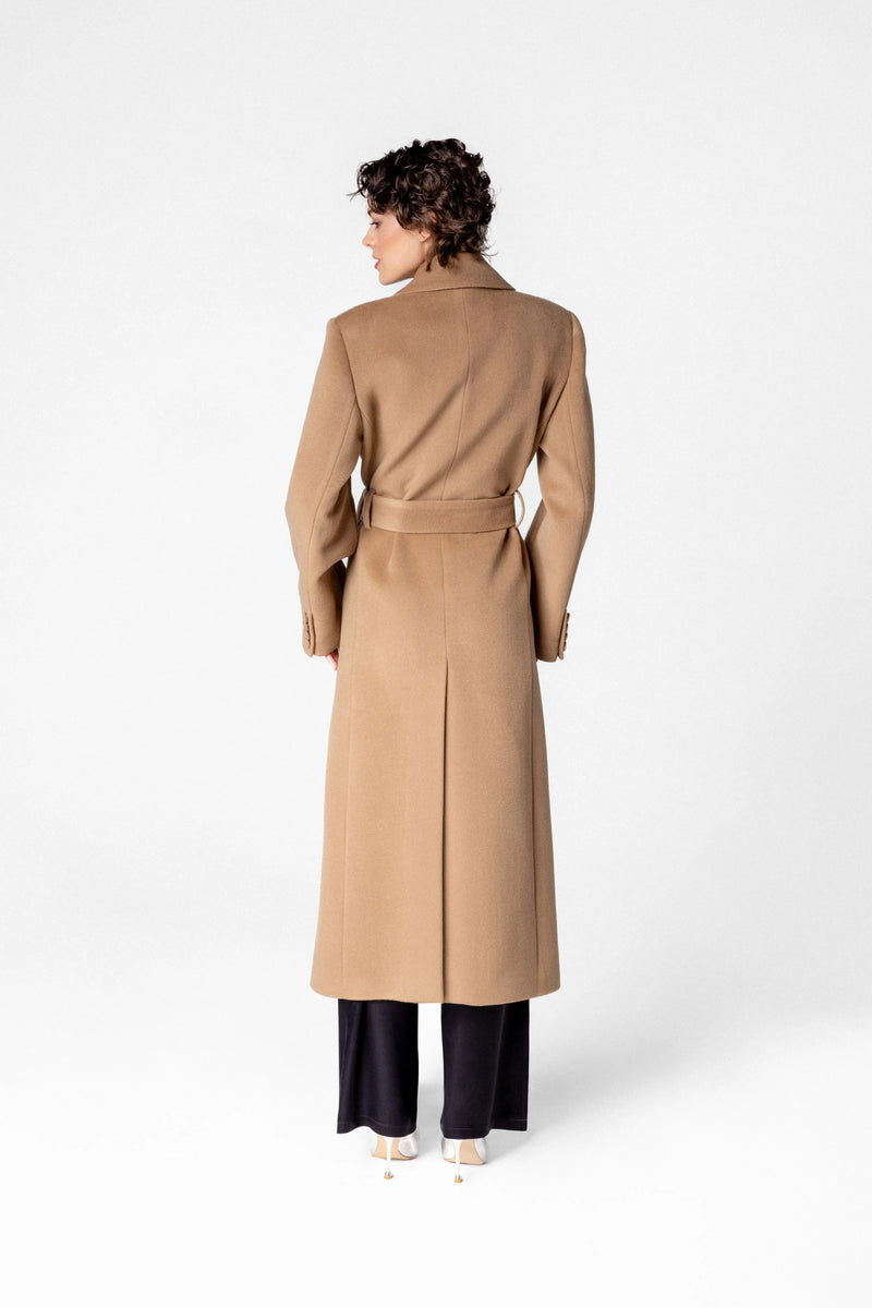 Women’s wool and cashmere maxi coat with belt