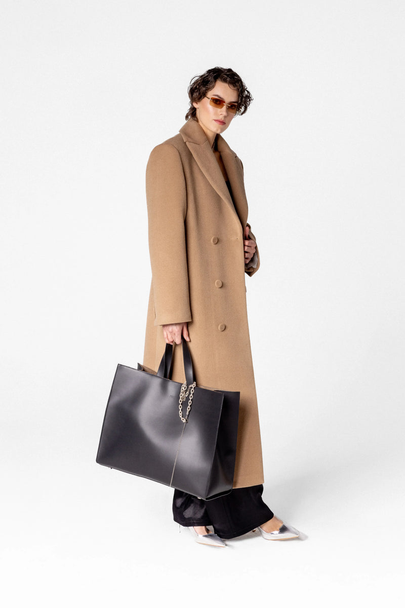 Double breasted women's wool and cashmere maxi coat