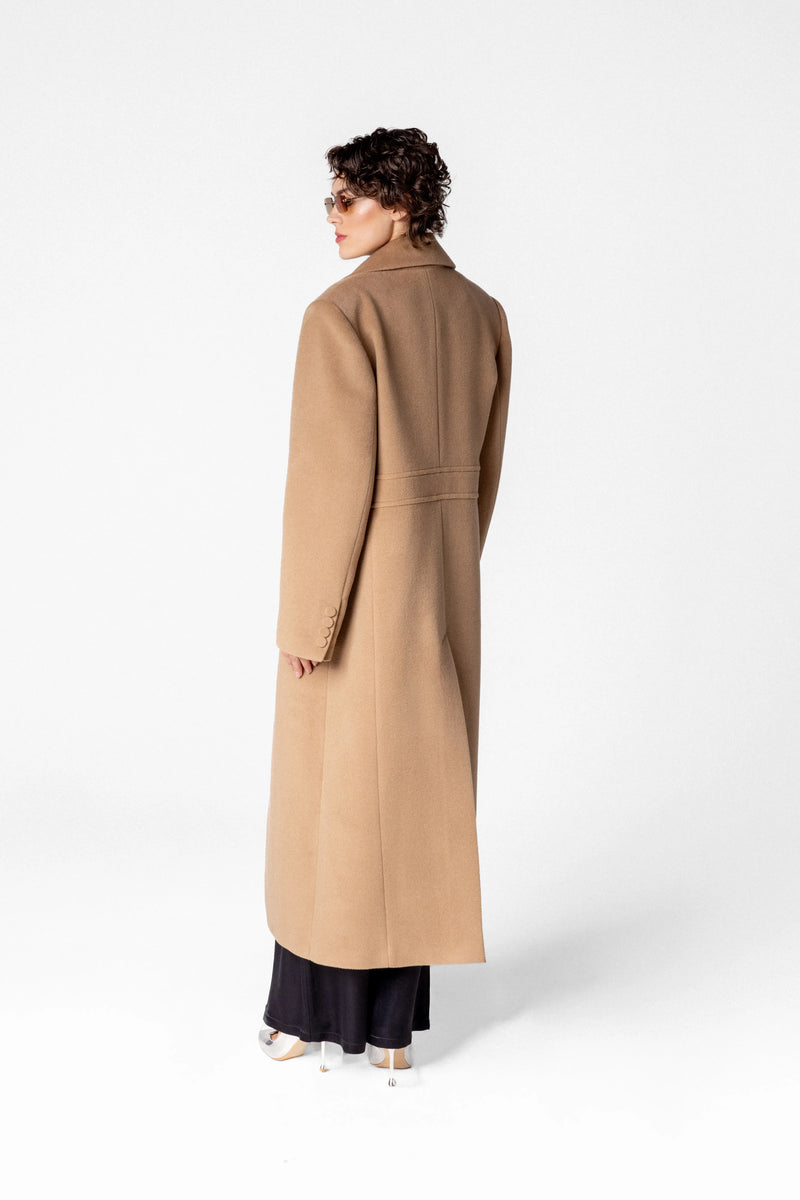 Double breasted women's wool and cashmere maxi coat