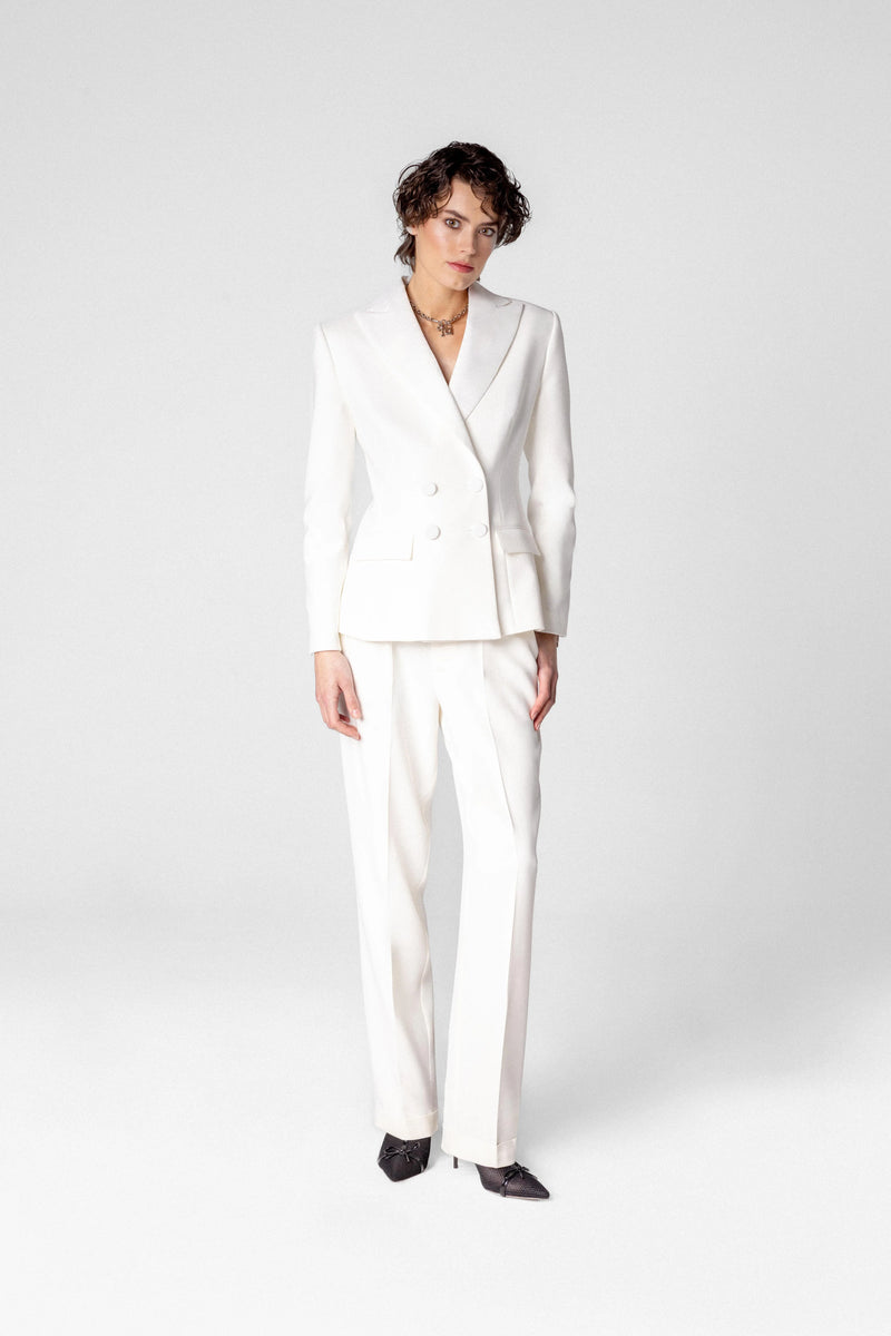 Double breasted women's blazer with peak lapels