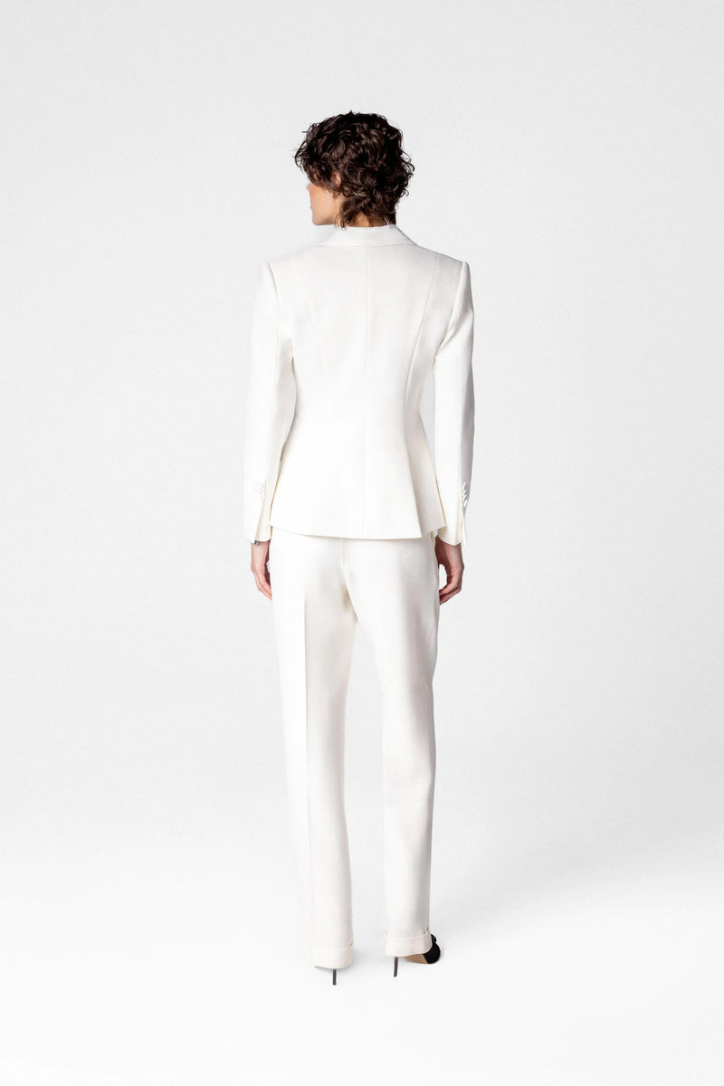 Double breasted women's blazer with peak lapels