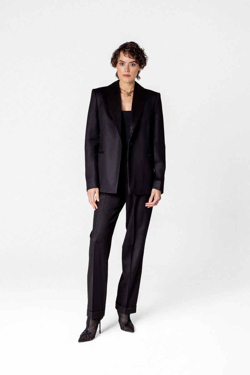 Women's wool blazer with shawl collar