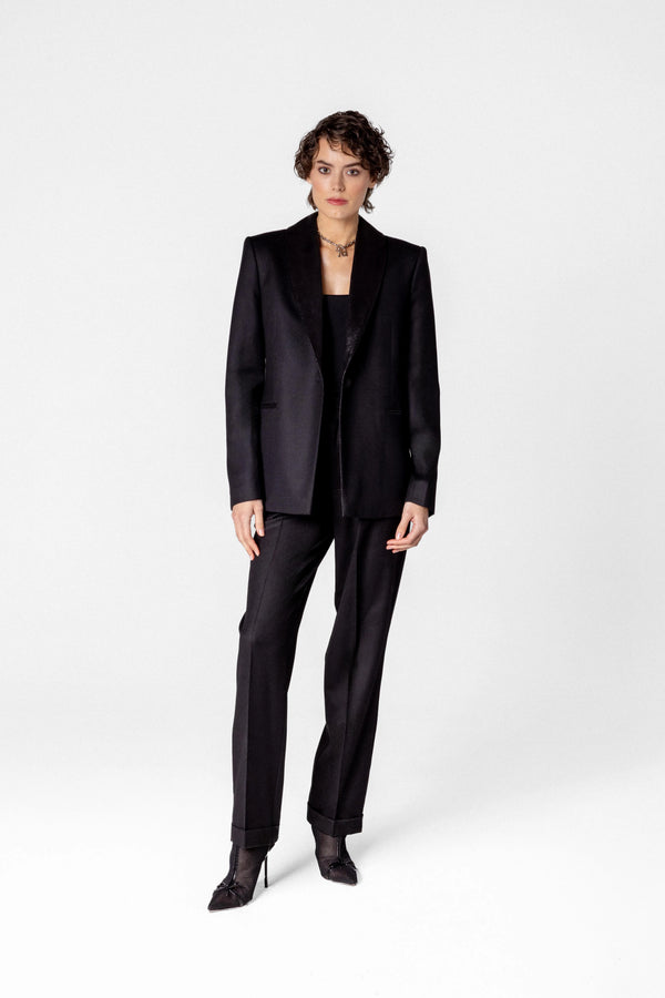 Women's wool blazer with shawl collar