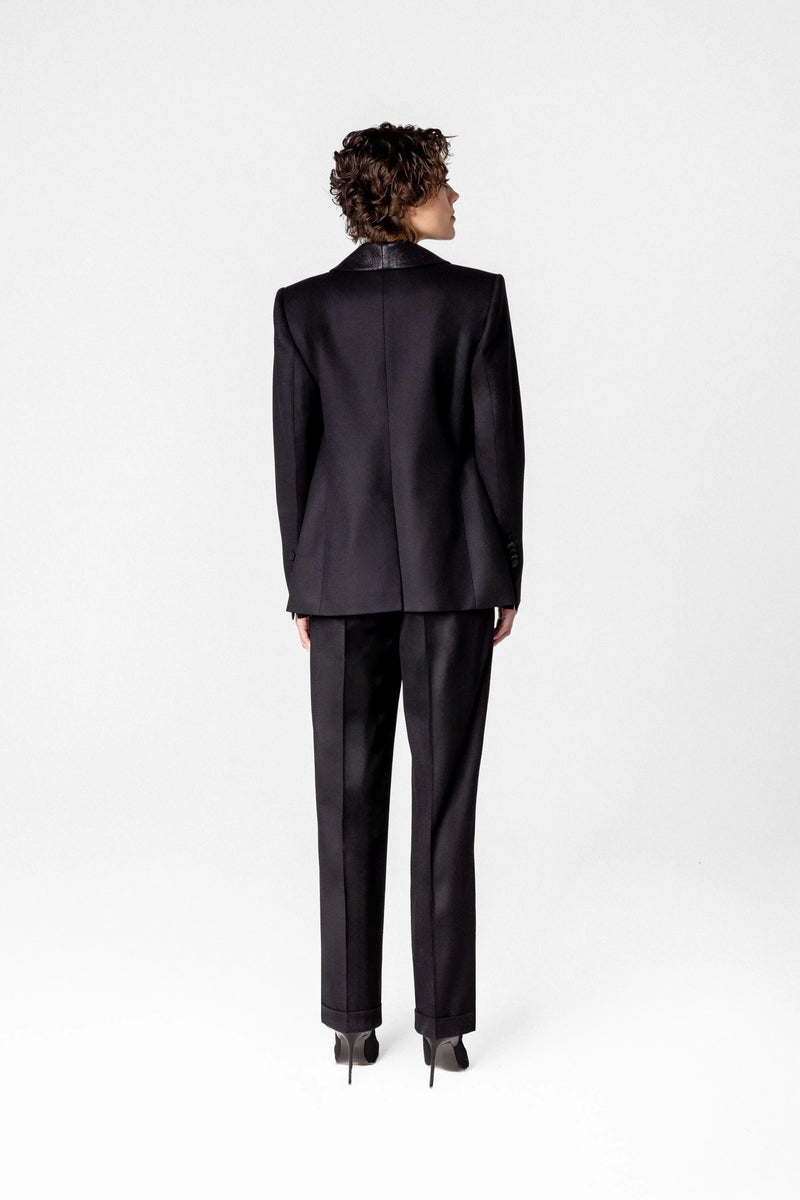 Women's wool blazer with shawl collar